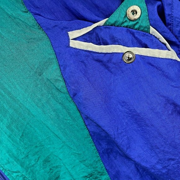 Vintage Retro 1990s Full Zip Nylon Green Blue Windbreaker Track Jacket Size XL - Picture 5 of 9